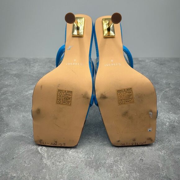 Simmi London Blue Eloise Wrap Ankle Gold Heel Sandal Size 6 Square Toe Stiletto - Picture 7 of 12